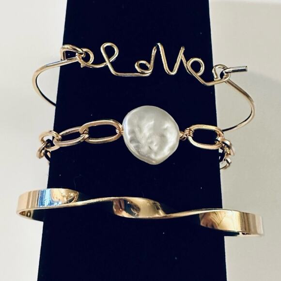 Gold Stack of 3 Bracelets - Picture 1 of 1
